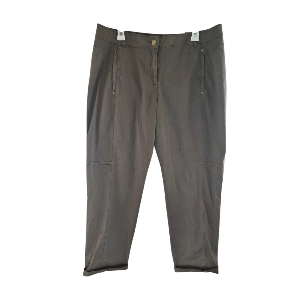 Chico's Casual Cotton Ankle Pants Women's 2.5 US 12 Olive Green Stretch Utility‎